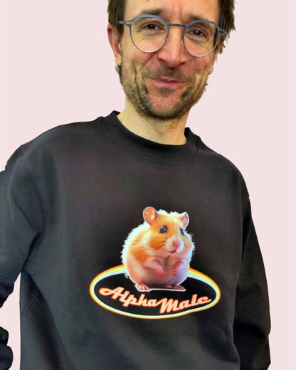 funny Alpha Male parody sweater with cute hamster,  Dark Heather Grey, 100% eco-sweatshirt, fairwear