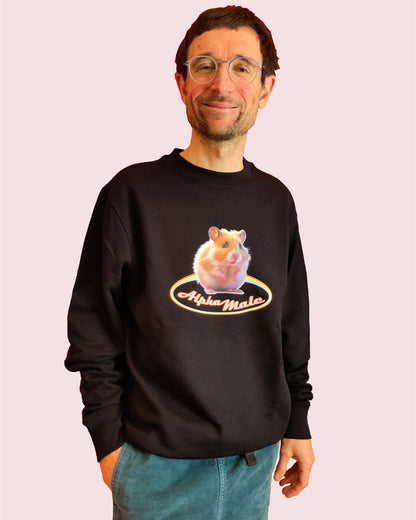funny Alpha Male parody sweater with cute hamster,  Dark Heather Grey, 100% eco-sweatshirt, fairwear