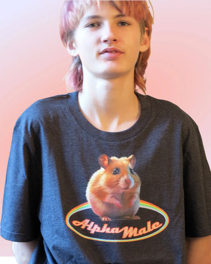 funny Alpha Male parody shirt with hamster in Heather Gray