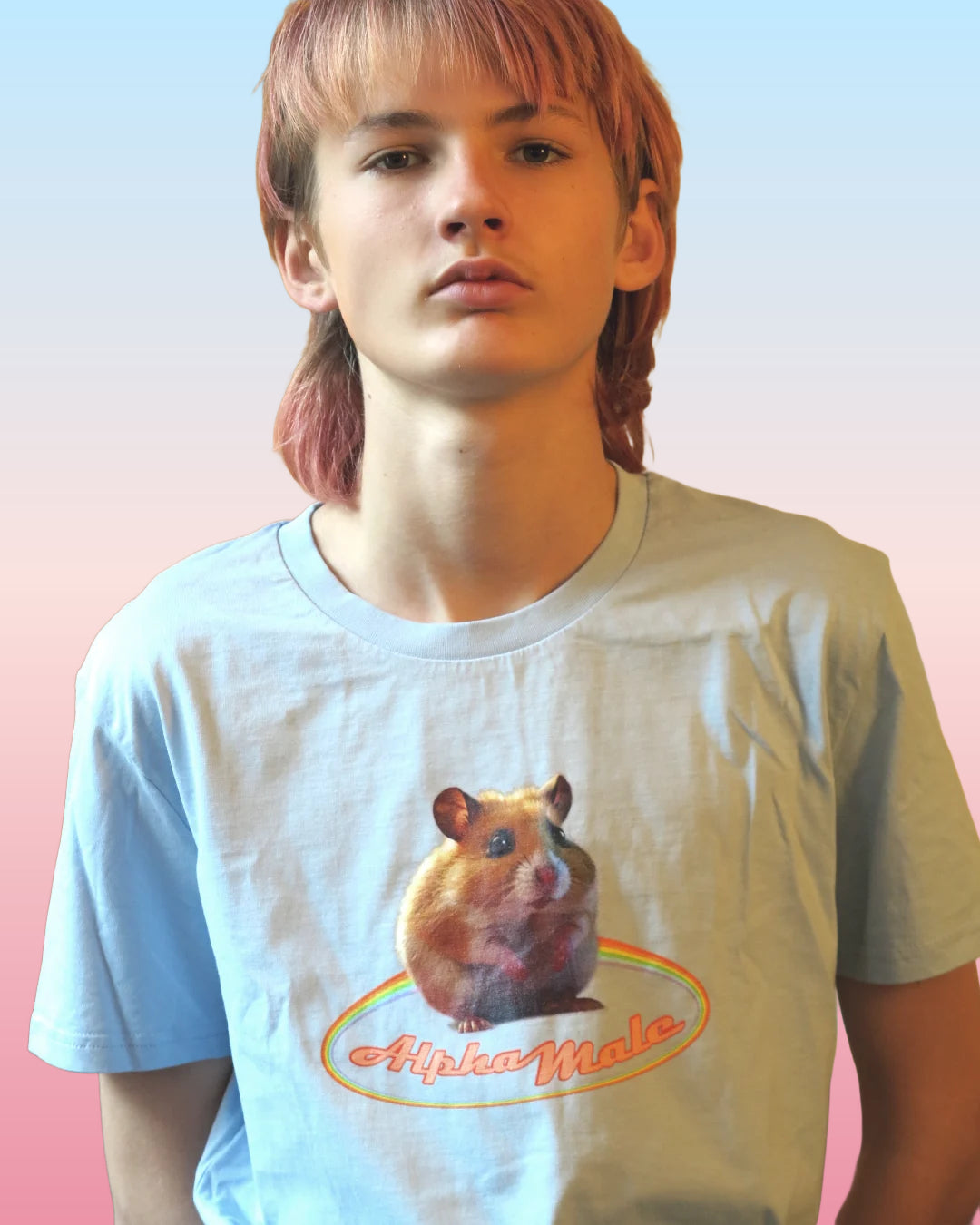 funny Alpha Male parody shirt with hamster in Heather Gray, eco-shirt, fairwear