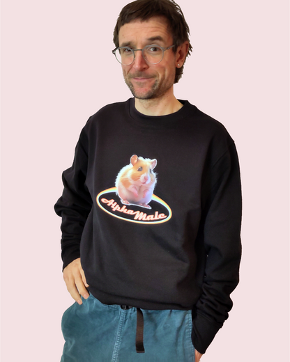 funny Alpha Male parody sweater with cute hamster,  Dark Heather Grey, 100% eco-sweatshirt, fairwear