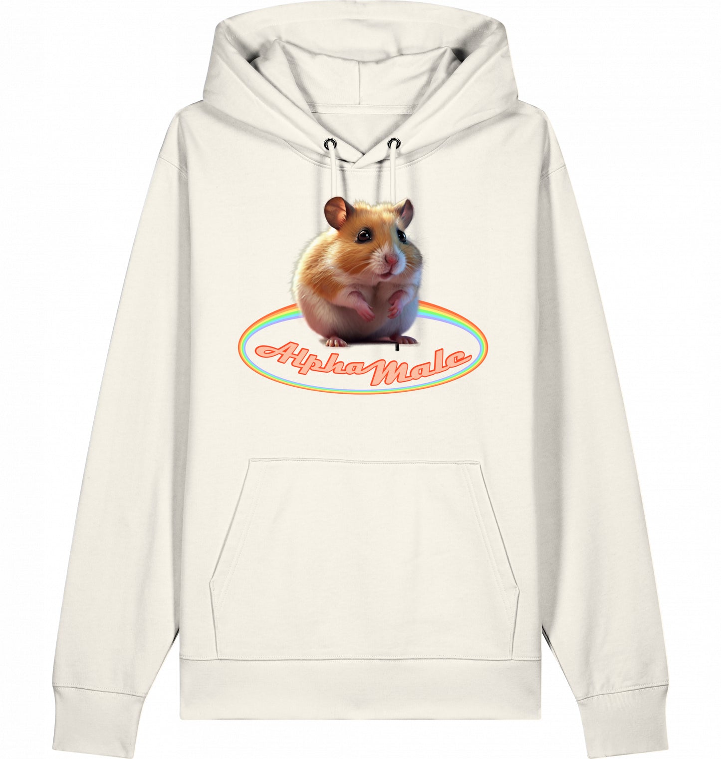 funny Alpha Male parody hoodie with cute hamster,  Vintage White, 100% eco-shirt, fairwear