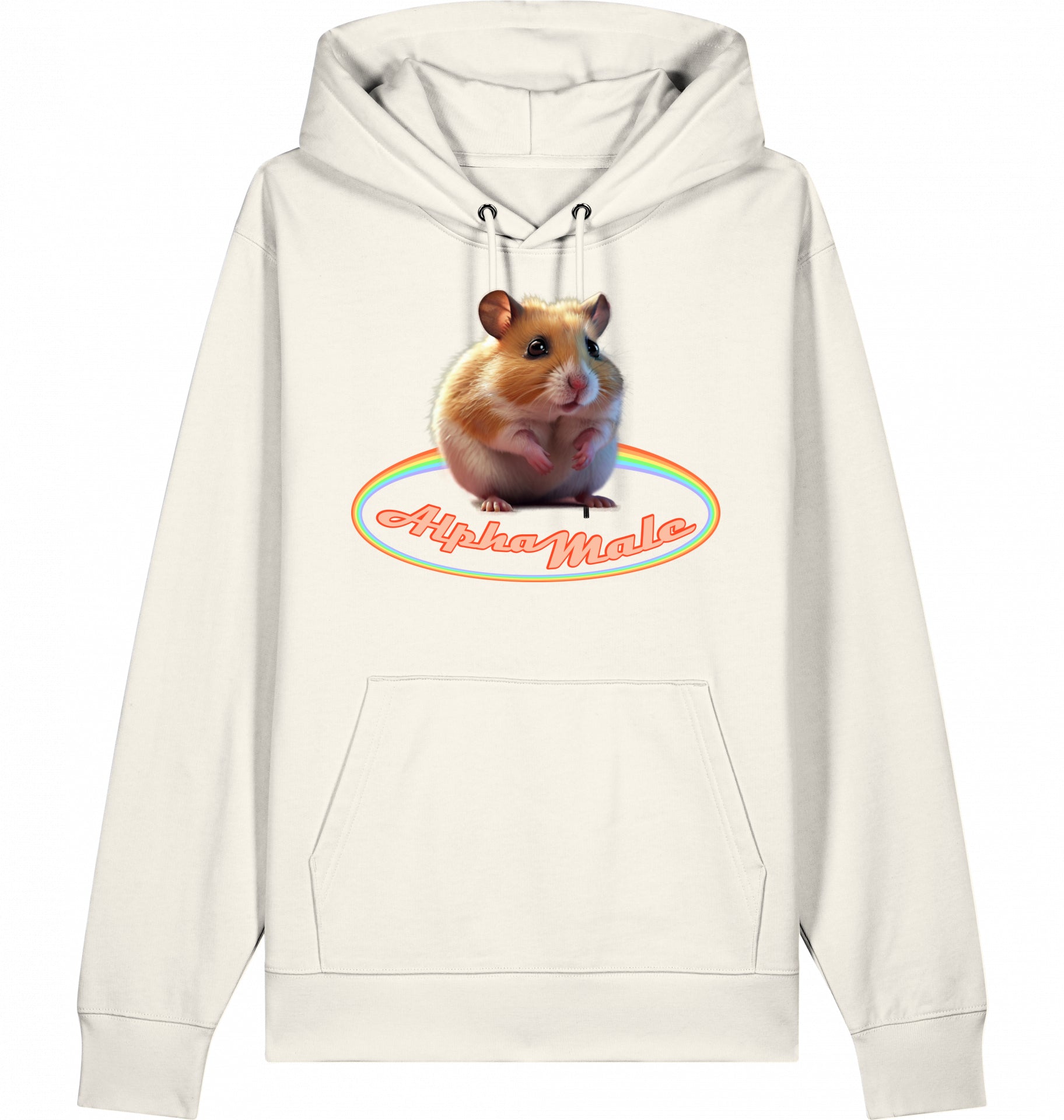 funny Alpha Male parody hoodie with cute hamster,  Vintage White, 100% eco-shirt, fairwear