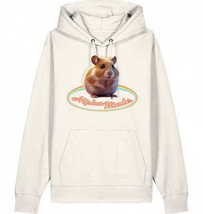 funny Alpha Male parody hoodie with cute hamster,  Vintage White, 100% eco-shirt, fairwear