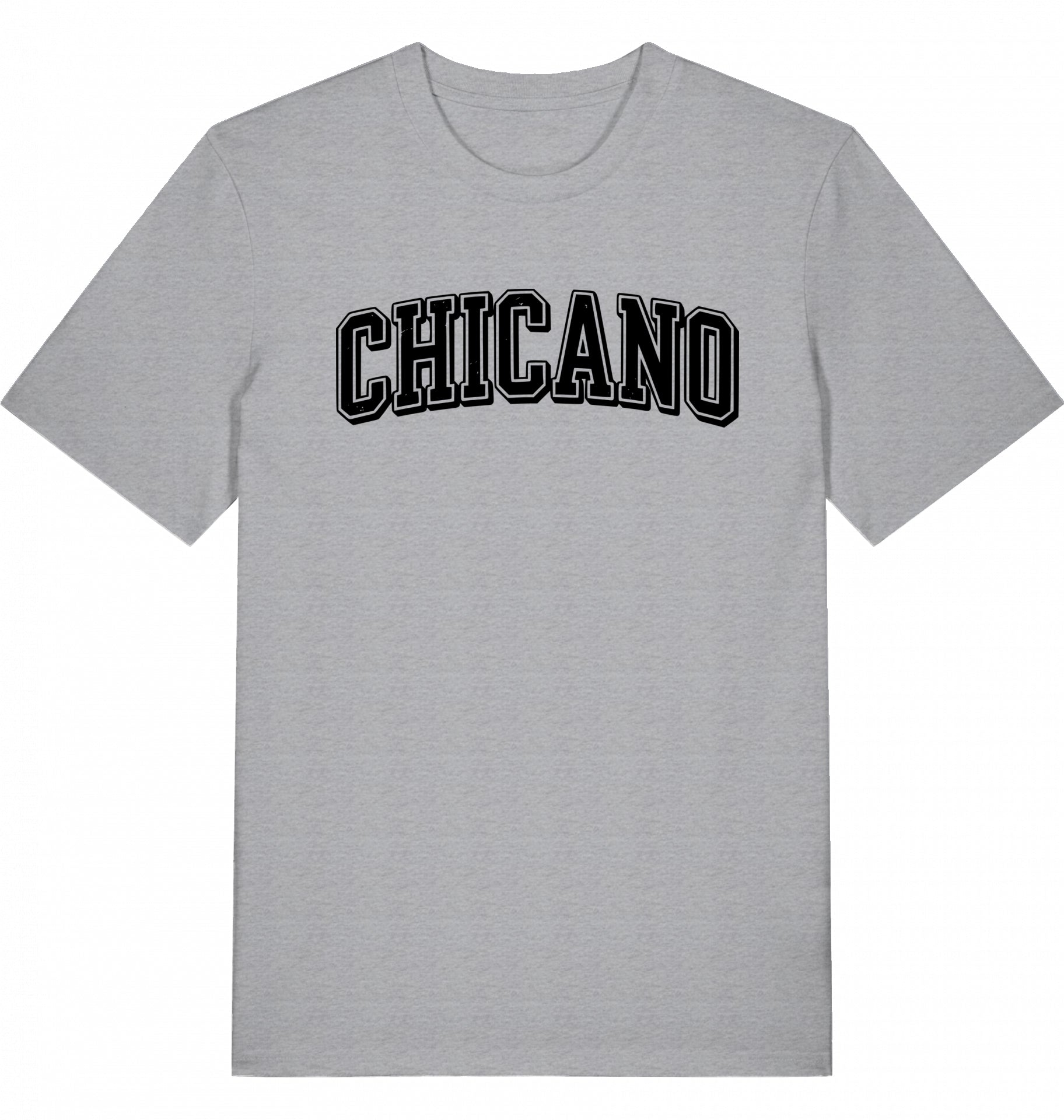 Chicano-print in bold college style letters, Chicago-parody, eco-friendly organic t-shirt, fair wear