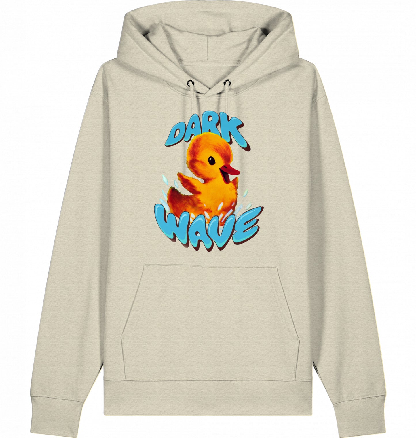 Crashcontrol // Verspielte Kinderbuch-Illustration eines planschenden Kükens mit dem Schriftzug ‚Dark Wave‘ auf einem 100% Bio-Baumwoll / Organic Cotton Sweater, fair wear