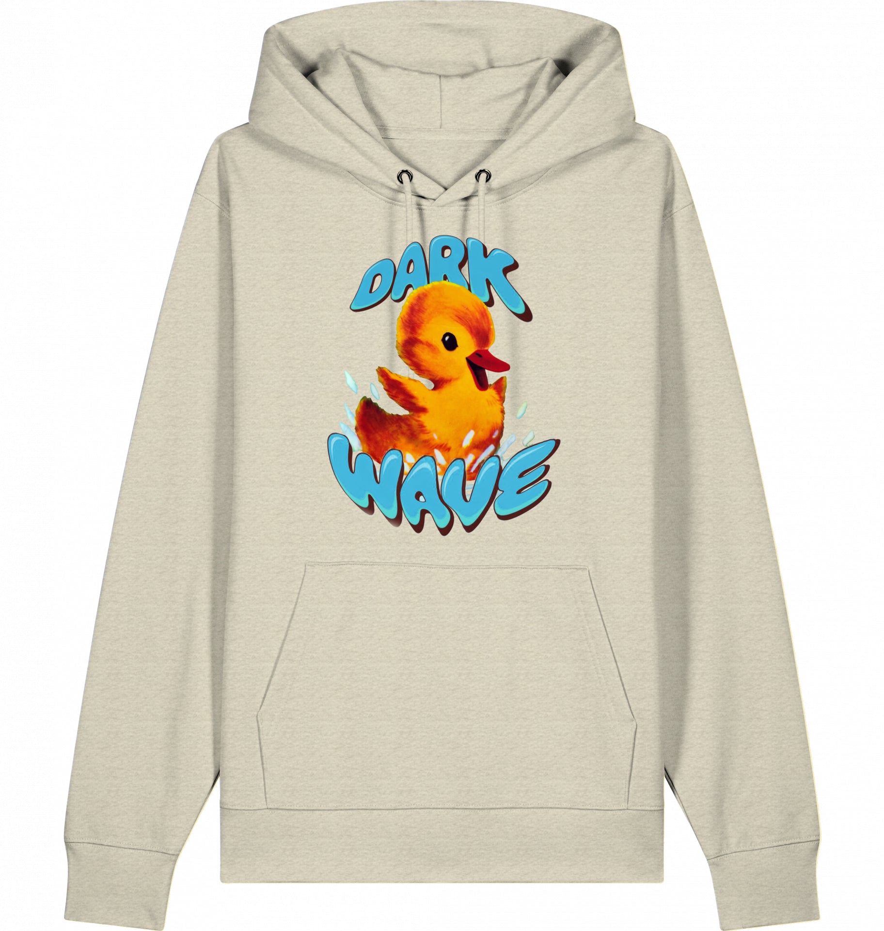 Crashcontrol // Verspielte Kinderbuch-Illustration eines planschenden Kükens mit dem Schriftzug ‚Dark Wave‘ auf einem 100% Bio-Baumwoll / Organic Cotton Sweater, fair wear