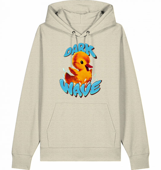 Crashcontrol // Verspielte Kinderbuch-Illustration eines planschenden Kükens mit dem Schriftzug ‚Dark Wave‘ auf einem 100% Bio-Baumwoll / Organic Cotton Sweater, fair wear