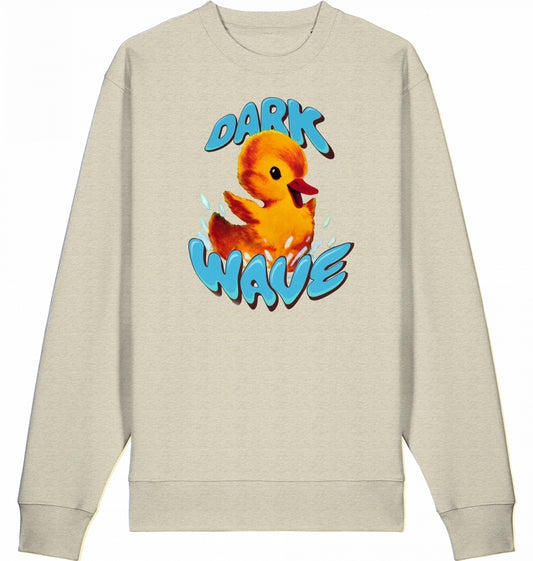 Crashcontrol // Verspielte Kinderbuch-Illustration eines planschenden Kükens mit dem Schriftzug ‚Dark Wave‘ auf einem 100% Bio-Baumwoll / Organic Cotton Sweater, fair wear