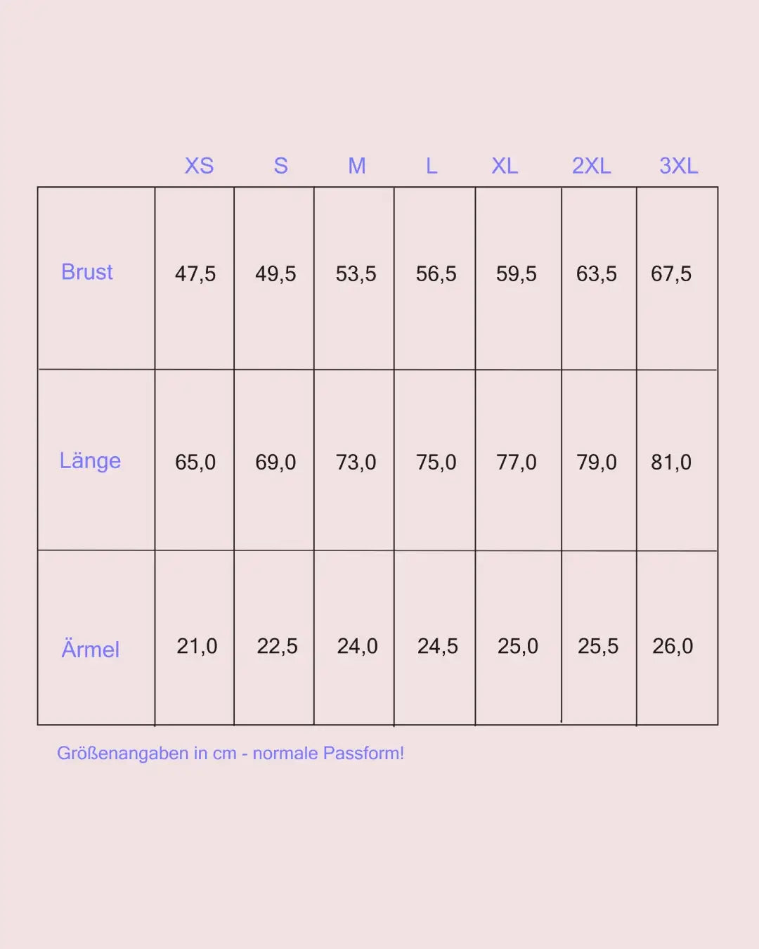 Grössen für Bio-T-Shirt, Fair Wear