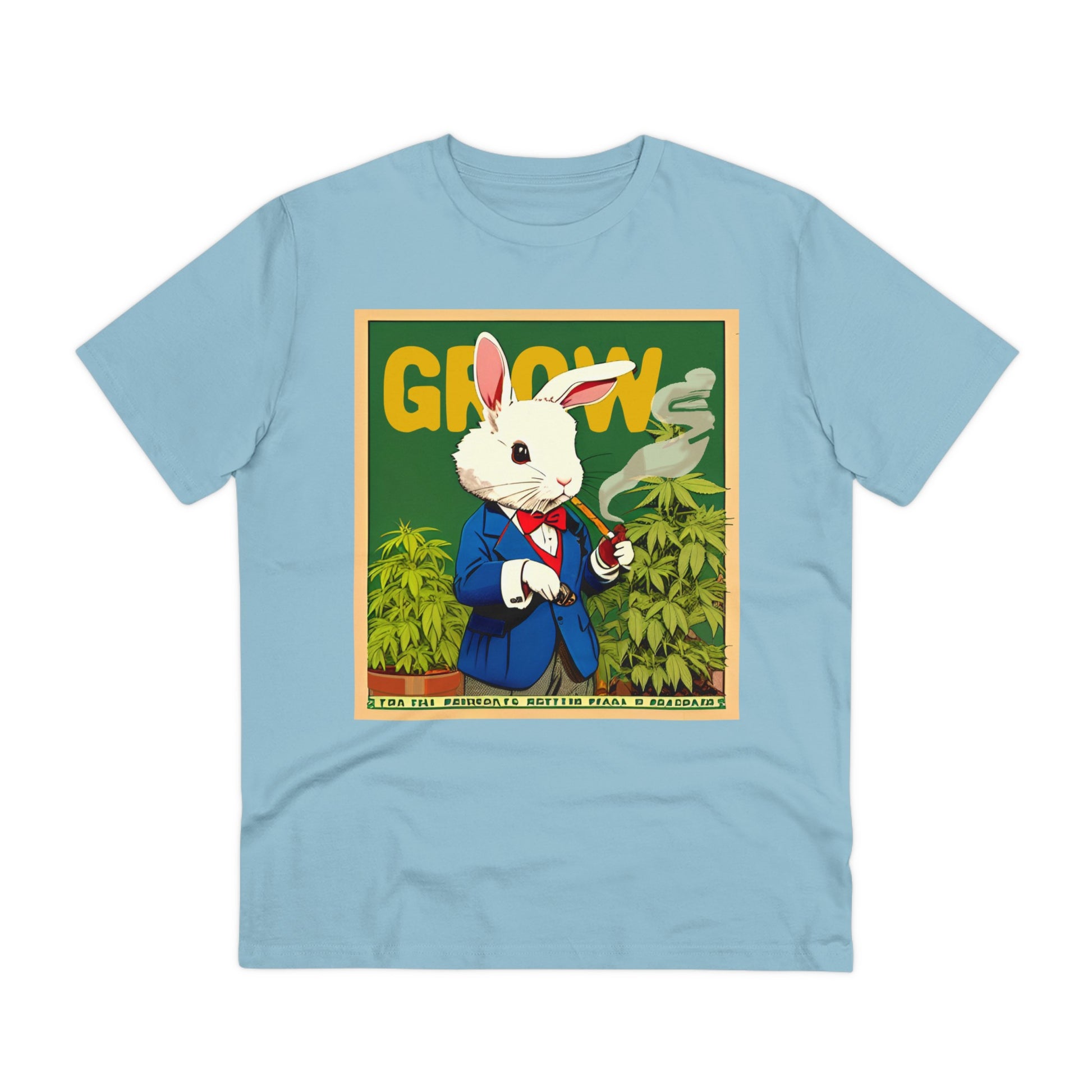 Ein süßes weißes Kanninchen, welches sein eigenes Gras anbaut und eine Pfeife raucht. Alice im Wunderland lässt grüßen. Funny pot growing bunny. stay high!
100% Bio-Baumwolle, fair gehandelt.