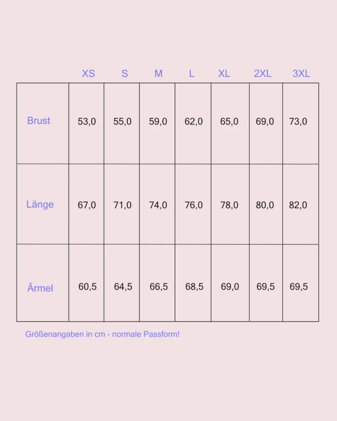 Größen für Bio-Sweater