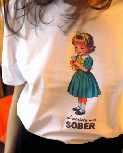 white Shirt with retro print, glass of wine, girl illustration, funny drinking shirt